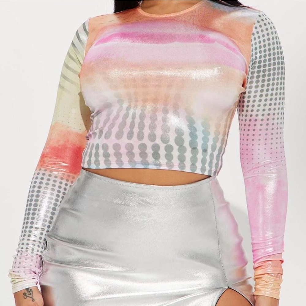 Fashion Nova Pastel Long Sleeve Crop Top